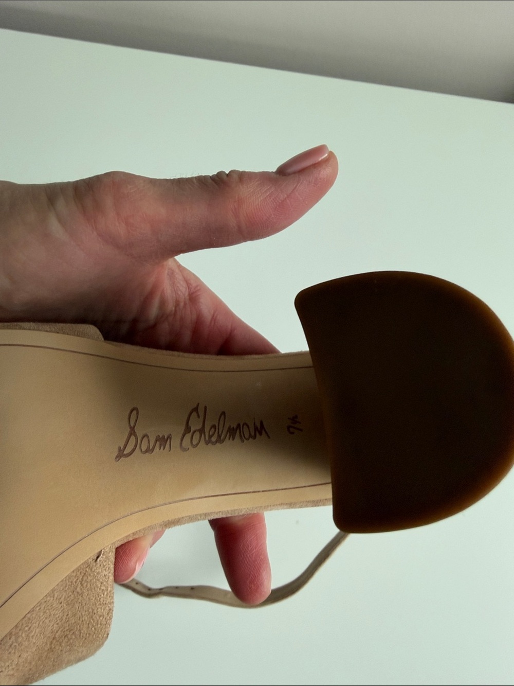 NBW Sam Edelman Yenna Sandal size 7.5 tan adjustable ankle strap 4 inch heel - Picture 6 of 8